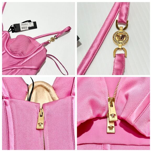 NWT Versace Runway 2022 Medusa Corset Satin Midi Dress Pink IT 42/ US 6 - Picture 14 of 15